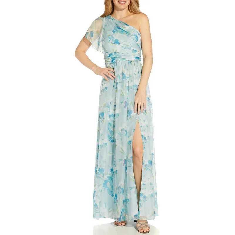 Adrianna Papell Womens Chiffon Floral Print Evening Dress