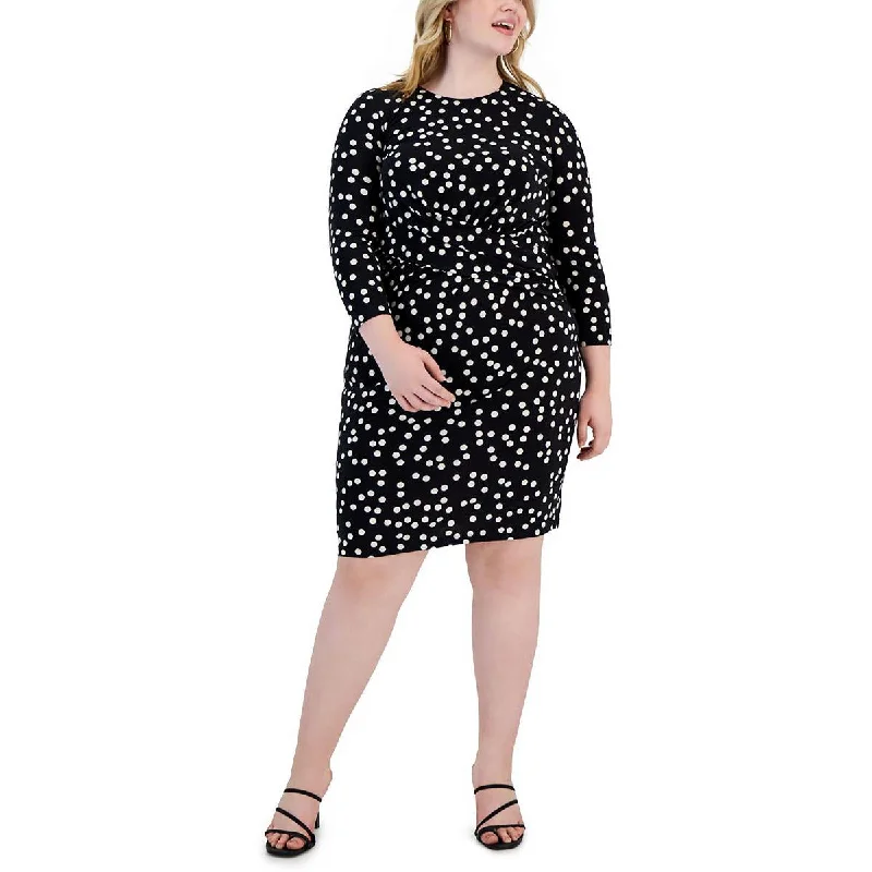 Anne Klein Womens Plus Polka Dot 3/4 Sleeve Cocktail and Party Dress