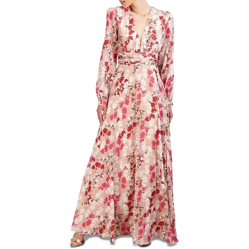 BCBGMAXAZRIA Womens Chiffon Floral Evening Dress