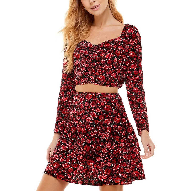 City Studios Womens Juniors Floral Print Skirt Two Piece Dress