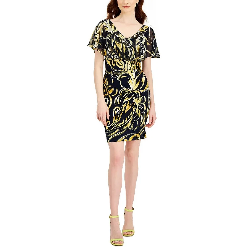 Connected Apparel Womens Petites Printed Mini Sheath Dress