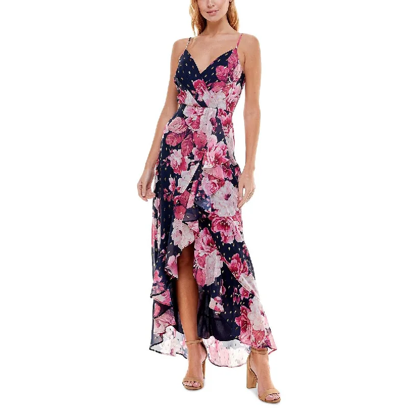 Crystal Doll Womens Juniors Floral Ruffled Maxi Dress