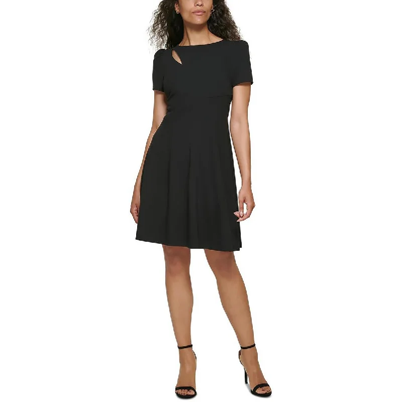 DKNY Womens Front Cut-Out Puff Sleeves Fit & Flare Dress