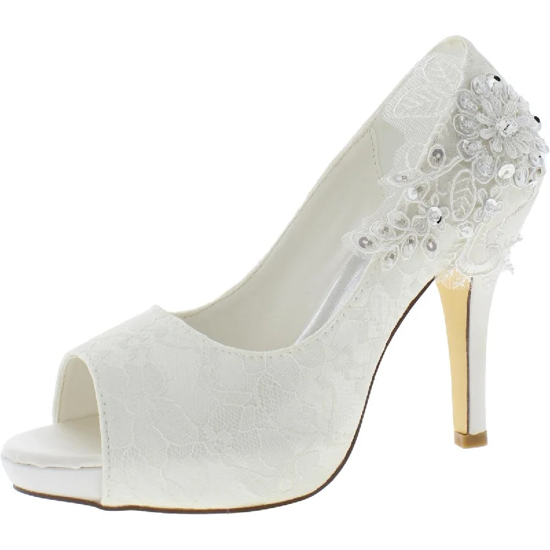 Emily Bridal Womens Lace Floral Print Pumps