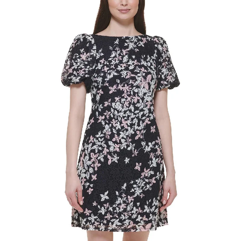 Jessica Howard Womens Floral Puff Sleeve Sheath Dress