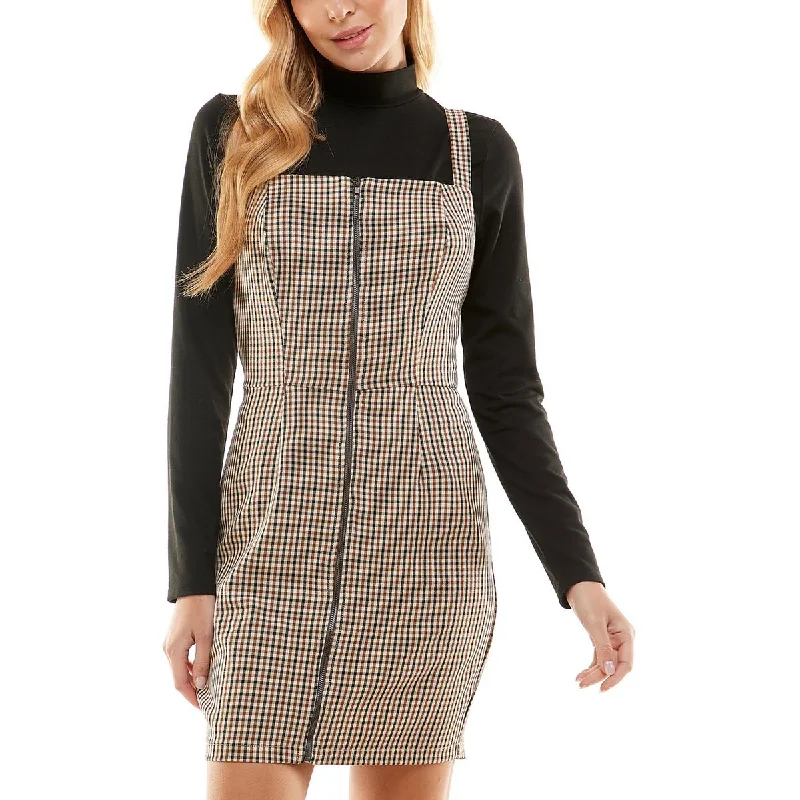 Kingston Grey Womens Juniors Plaid Mini Two Piece Dress