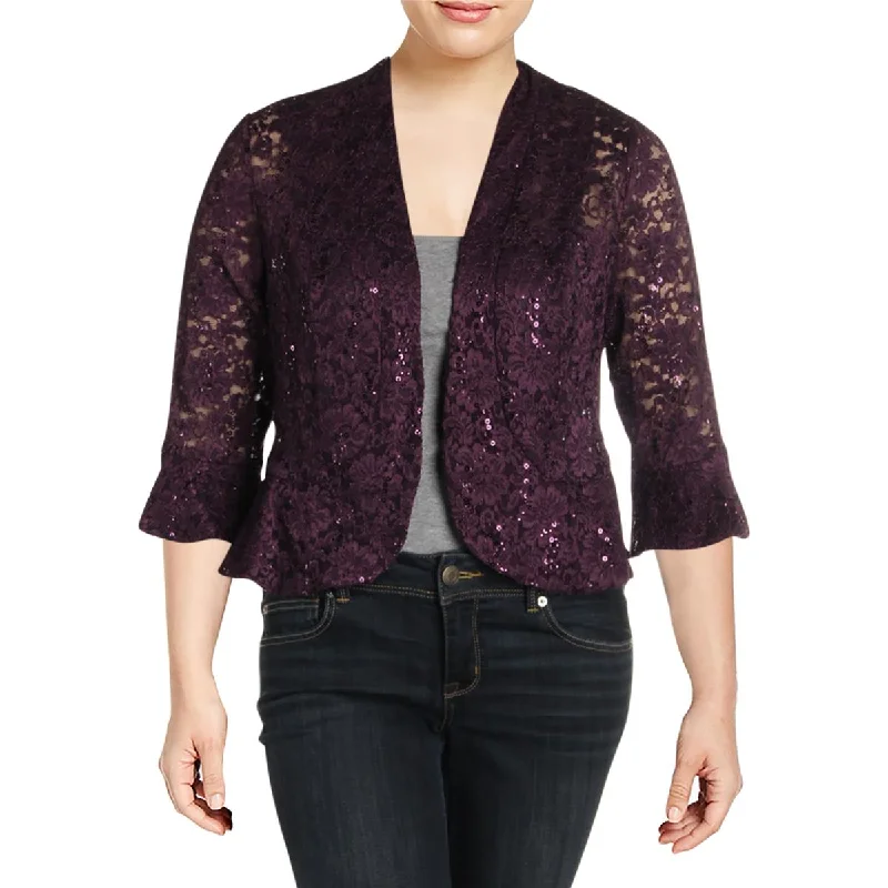 R&M Richards Womens Plus Lace Sequined Jacket