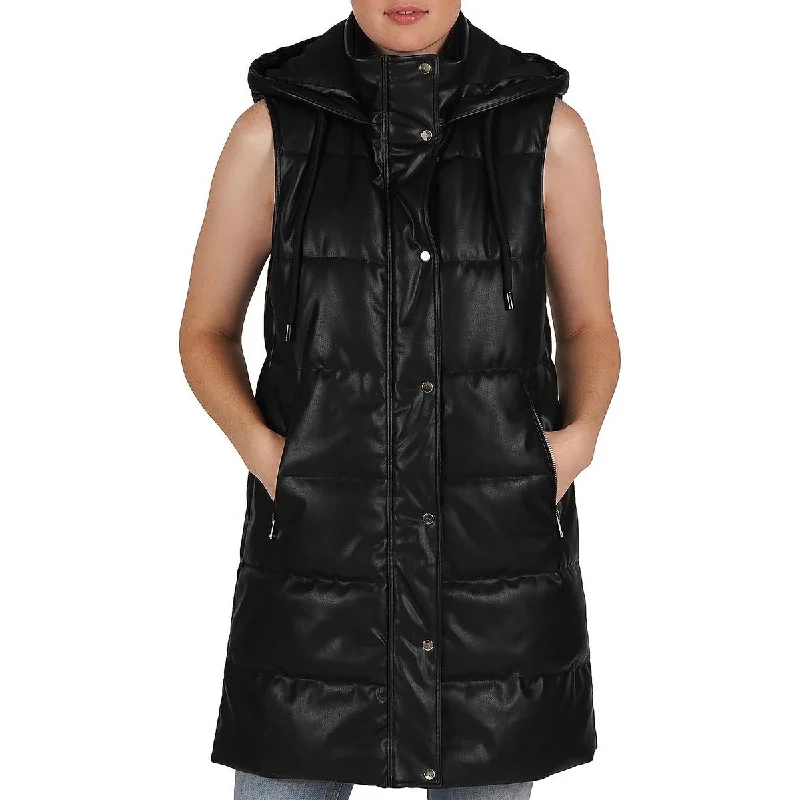 Stella + Lorenzo Womens Faux Leather Quilted Outerwear Vest