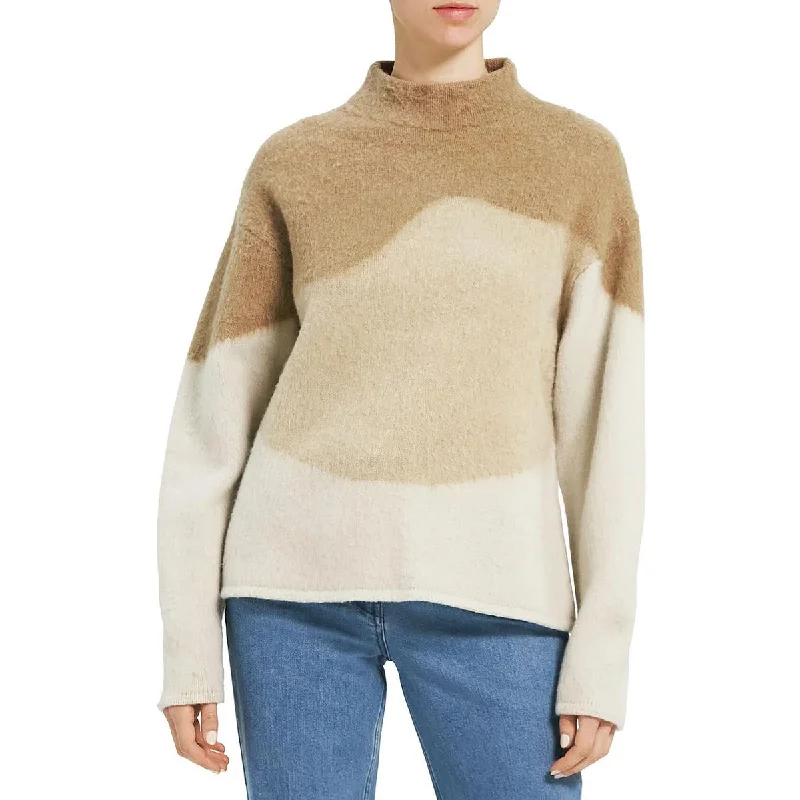 Theory Womens Wool Brushed Intarsia Mock Turtleneck Sweater