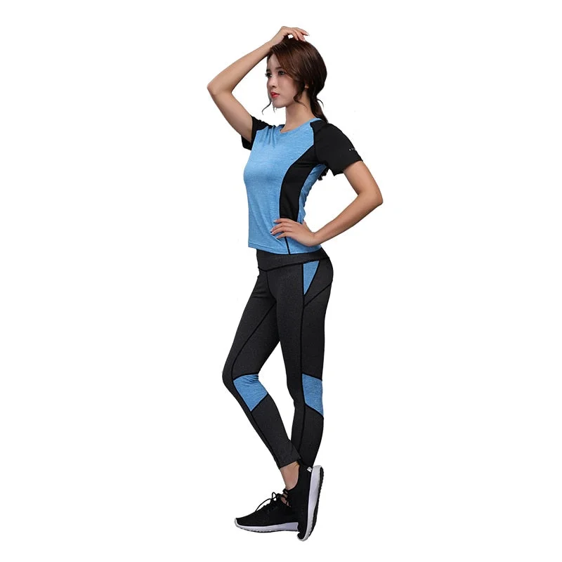 Women Yoga Set Gym Fitness Clothes Tennis Shirt+Pants Running Tights Jogging Workout Yoga Leggings Sport Suit Gym Clothing